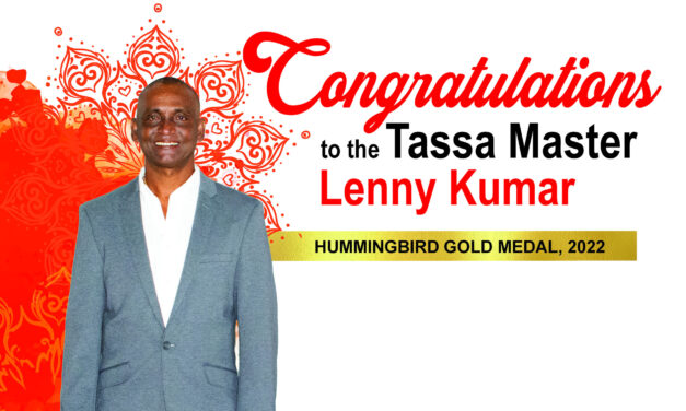 Congratulations to the Tassa Master, Lenny Kumar—Hummingbird Gold Medal, 2022